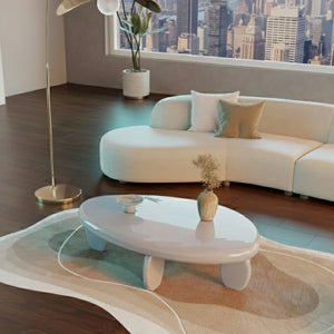 English Elm 46" Oval Coffee Table with Sculptural Pebble Legs and Glossy Lacquer Finish Gray B2757P456194