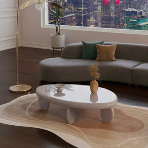 English Elm 46" Oval Coffee Table with Sculptural Pebble Legs and Glossy Lacquer Finish Gray B2757P456194