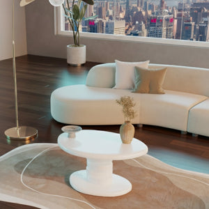 English Elm 30" Cobblestone Sculpted End Table Glossy Finish Organic Modern Living Room Accent White B2757P456195