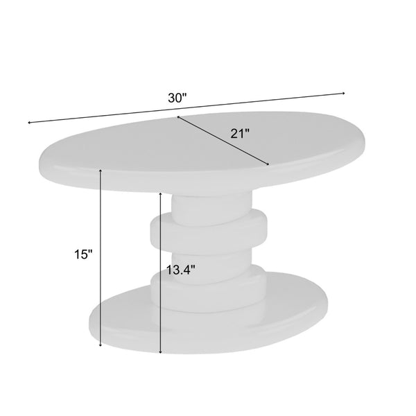 English Elm 30" Cobblestone Sculpted End Table Glossy Finish Organic Modern Living Room Accent White B2757P456195