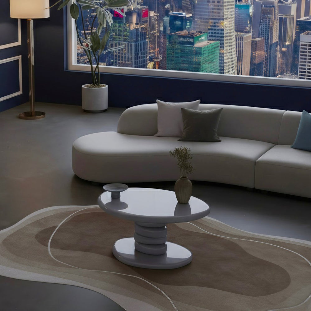 English Elm 30" Cobblestone Sculpted End Table Glossy Finish Organic Modern Living Room Accent Gray B2757P456196