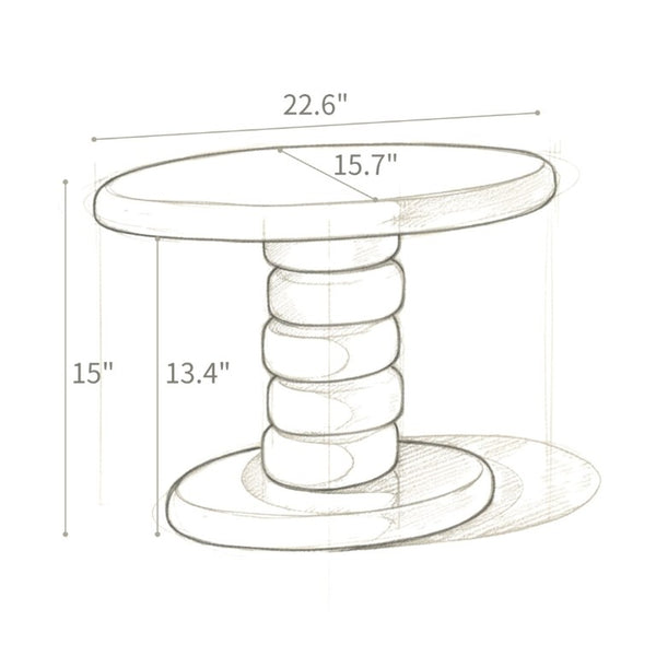 English Elm 22.6 Inch Sculptural Cobblestone Pedestal End Table Glossy Finish for Modern Living Rooms White B2757P456197