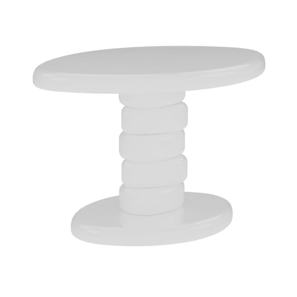 English Elm 22.6 Inch Sculptural Cobblestone Pedestal End Table Glossy Finish for Modern Living Rooms White B2757P456197