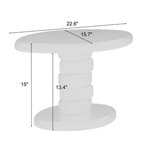 English Elm 22.6 Inch Sculptural Cobblestone Pedestal End Table Glossy Finish for Modern Living Rooms White B2757P456197