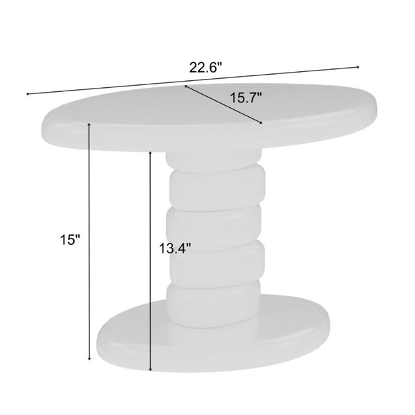 English Elm 22.6 Inch Sculptural Cobblestone Pedestal End Table Glossy Finish for Modern Living Rooms White B2757P456197