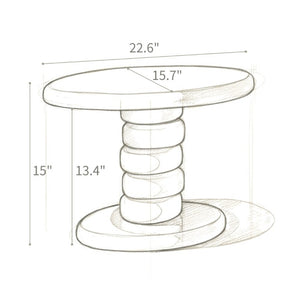 English Elm 22.6 Inch Sculptural Cobblestone Pedestal End Table Glossy Finish for Modern Living Rooms Gray B2757P456198
