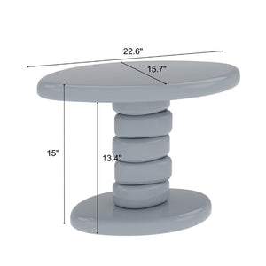 English Elm 22.6 Inch Sculptural Cobblestone Pedestal End Table Glossy Finish for Modern Living Rooms Gray B2757P456198