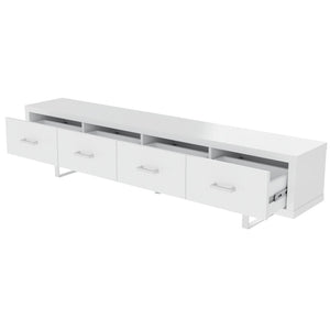 English Elm 78.7" Wide Low Profile Media Console Lacquered Gloss Finish Slatted Drawers Modern Living White B2757P456199