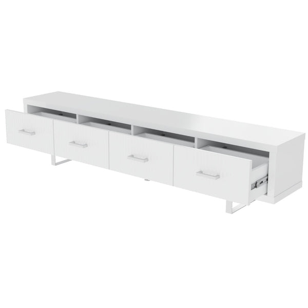 English Elm 78.7" Wide Low Profile Media Console Lacquered Gloss Finish Slatted Drawers Modern Living White B2757P456199
