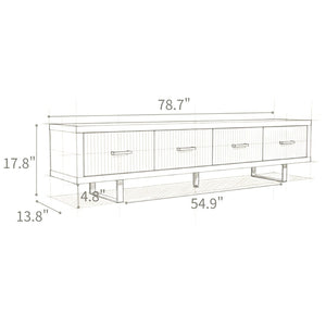 English Elm 78.7" Wide Low Profile Media Console Lacquered Gloss Finish Slatted Drawers Modern Living White B2757P456199