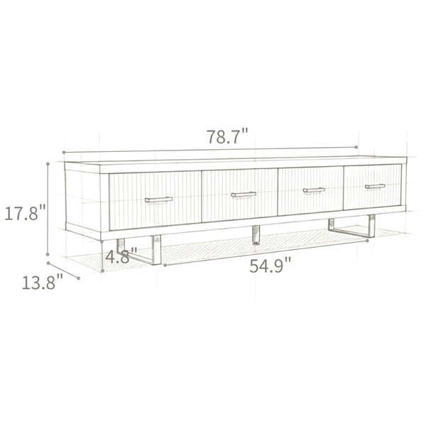 English Elm 78.7" Wide Low Profile Media Console Lacquered Gloss Finish Slatted Drawers Modern Living White B2757P456199