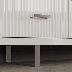 English Elm 78.7" Wide Low Profile Media Console Lacquered Gloss Finish Slatted Drawers Modern Living White B2757P456199