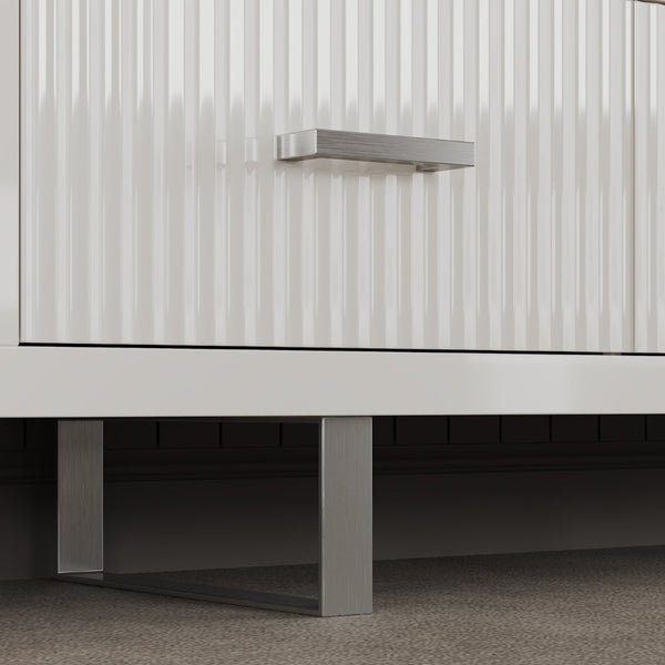 English Elm 78.7" Wide Low Profile Media Console Lacquered Gloss Finish Slatted Drawers Modern Living White B2757P456199