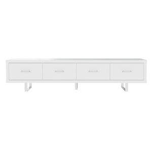 English Elm 78.7" Wide Low Profile Media Console Lacquered Gloss Finish Slatted Drawers Modern Living White B2757P456199