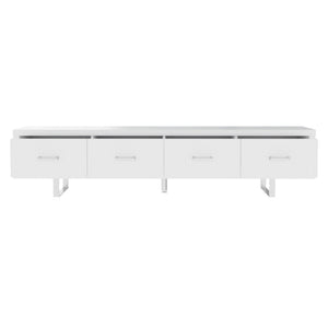 English Elm 78.7" Wide Low Profile Media Console Lacquered Gloss Finish Slatted Drawers Modern Living White B2757P456199