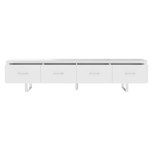 English Elm 78.7" Wide Low Profile Media Console Lacquered Gloss Finish Slatted Drawers Modern Living White B2757P456199