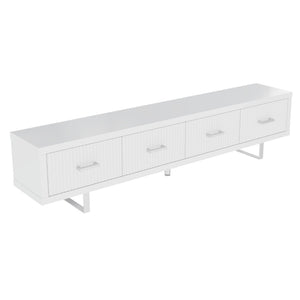 English Elm 78.7" Wide Low Profile Media Console Lacquered Gloss Finish Slatted Drawers Modern Living White B2757P456199