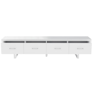 English Elm 78.7" Wide Low Profile Media Console Lacquered Gloss Finish Slatted Drawers Modern Living White B2757P456199