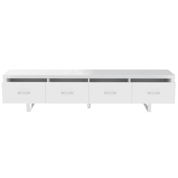 English Elm 78.7" Wide Low Profile Media Console Lacquered Gloss Finish Slatted Drawers Modern Living White B2757P456199