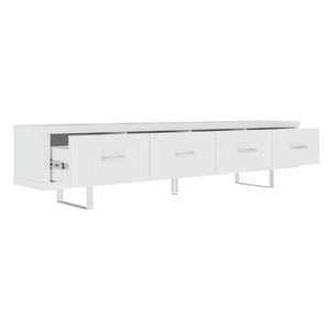 English Elm 78.7" Wide Low Profile Media Console Lacquered Gloss Finish Slatted Drawers Modern Living White B2757P456199