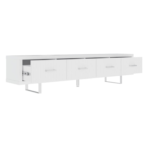 English Elm 78.7" Wide Low Profile Media Console Lacquered Gloss Finish Slatted Drawers Modern Living White B2757P456199