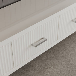 English Elm 78.7" Wide Low Profile Media Console Lacquered Gloss Finish Slatted Drawers Modern Living White B2757P456199