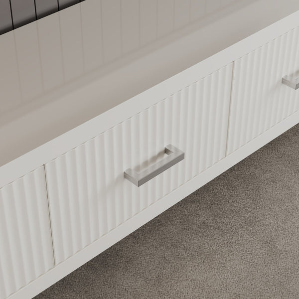 English Elm 78.7" Wide Low Profile Media Console Lacquered Gloss Finish Slatted Drawers Modern Living White B2757P456199