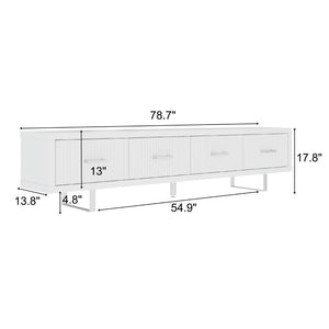 English Elm 78.7" Wide Low Profile Media Console Lacquered Gloss Finish Slatted Drawers Modern Living White B2757P456199