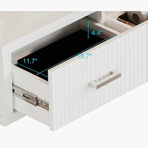 English Elm 78.7" Wide Low Profile Media Console Lacquered Gloss Finish Slatted Drawers Modern Living White B2757P456199