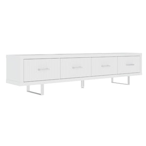 English Elm 78.7" Wide Low Profile Media Console Lacquered Gloss Finish Slatted Drawers Modern Living White B2757P456199