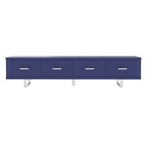 English Elm 78.7" Wide Low Profile Media Console Lacquered Gloss Finish Slatted Drawers Modern Living Blue B2757P456200