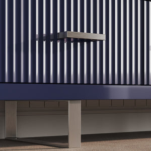 English Elm 78.7" Wide Low Profile Media Console Lacquered Gloss Finish Slatted Drawers Modern Living Blue B2757P456200