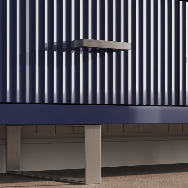 English Elm 78.7" Wide Low Profile Media Console Lacquered Gloss Finish Slatted Drawers Modern Living Blue B2757P456200