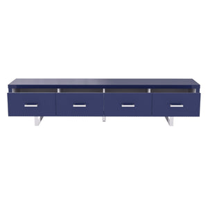 English Elm 78.7" Wide Low Profile Media Console Lacquered Gloss Finish Slatted Drawers Modern Living Blue B2757P456200