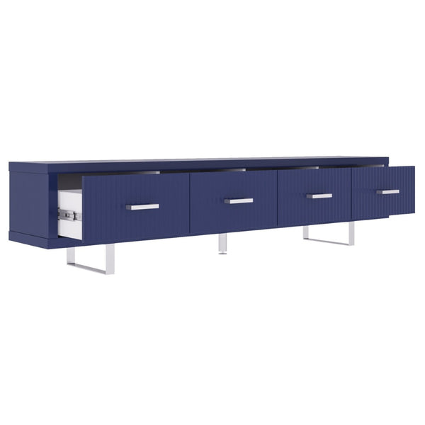 English Elm 78.7" Wide Low Profile Media Console Lacquered Gloss Finish Slatted Drawers Modern Living Blue B2757P456200
