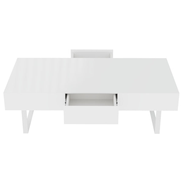 English Elm 52.4" Rectangular Coffee Table High Gloss Lacquer Hidden Drawers Modern Living Room White B2757P456201