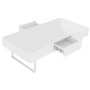 English Elm 52.4" Rectangular Coffee Table High Gloss Lacquer Hidden Drawers Modern Living Room White B2757P456201