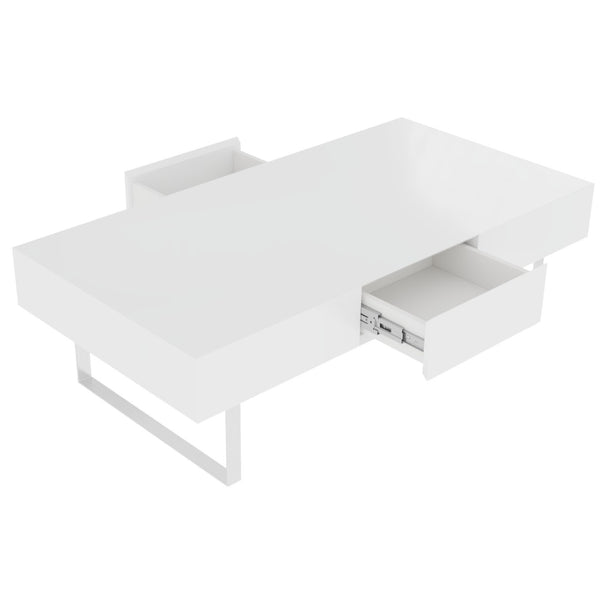 English Elm 52.4" Rectangular Coffee Table High Gloss Lacquer Hidden Drawers Modern Living Room White B2757P456201