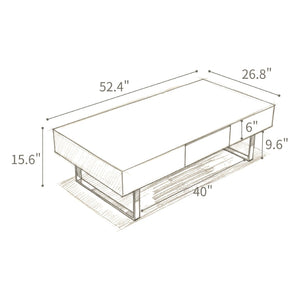 English Elm 52.4" Rectangular Coffee Table High Gloss Lacquer Hidden Drawers Modern Living Room White B2757P456201