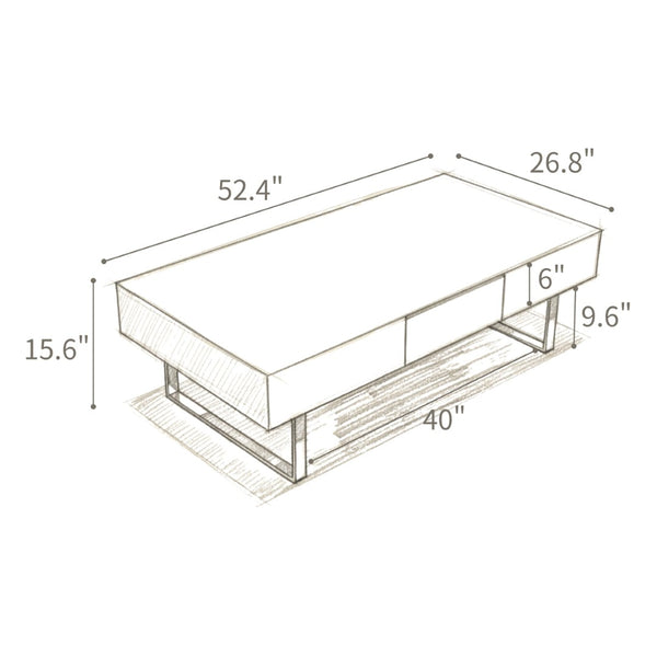 English Elm 52.4" Rectangular Coffee Table High Gloss Lacquer Hidden Drawers Modern Living Room White B2757P456201