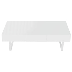 English Elm 52.4" Rectangular Coffee Table High Gloss Lacquer Hidden Drawers Modern Living Room White B2757P456201