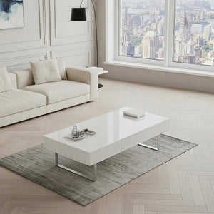 English Elm 52.4" Rectangular Coffee Table High Gloss Lacquer Hidden Drawers Modern Living Room White B2757P456201