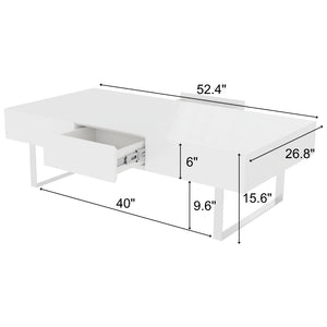 English Elm 52.4" Rectangular Coffee Table High Gloss Lacquer Hidden Drawers Modern Living Room White B2757P456201