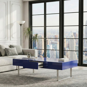English Elm 52.4" Rectangular Coffee Table High Gloss Lacquer Hidden Drawers Modern Living Room Blue B2757P456202
