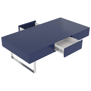 English Elm 52.4" Rectangular Coffee Table High Gloss Lacquer Hidden Drawers Modern Living Room Blue B2757P456202