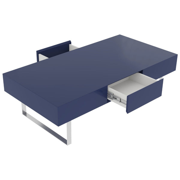 English Elm 52.4" Rectangular Coffee Table High Gloss Lacquer Hidden Drawers Modern Living Room Blue B2757P456202