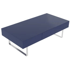 English Elm 52.4" Rectangular Coffee Table High Gloss Lacquer Hidden Drawers Modern Living Room Blue B2757P456202