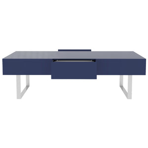 English Elm 52.4" Rectangular Coffee Table High Gloss Lacquer Hidden Drawers Modern Living Room Blue B2757P456202