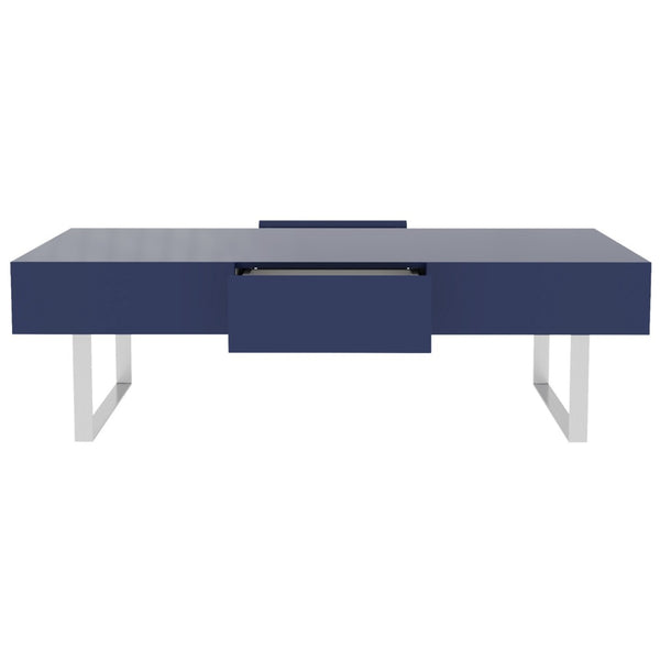 English Elm 52.4" Rectangular Coffee Table High Gloss Lacquer Hidden Drawers Modern Living Room Blue B2757P456202