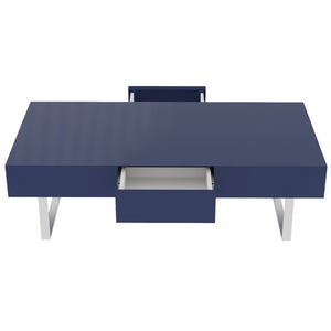 English Elm 52.4" Rectangular Coffee Table High Gloss Lacquer Hidden Drawers Modern Living Room Blue B2757P456202